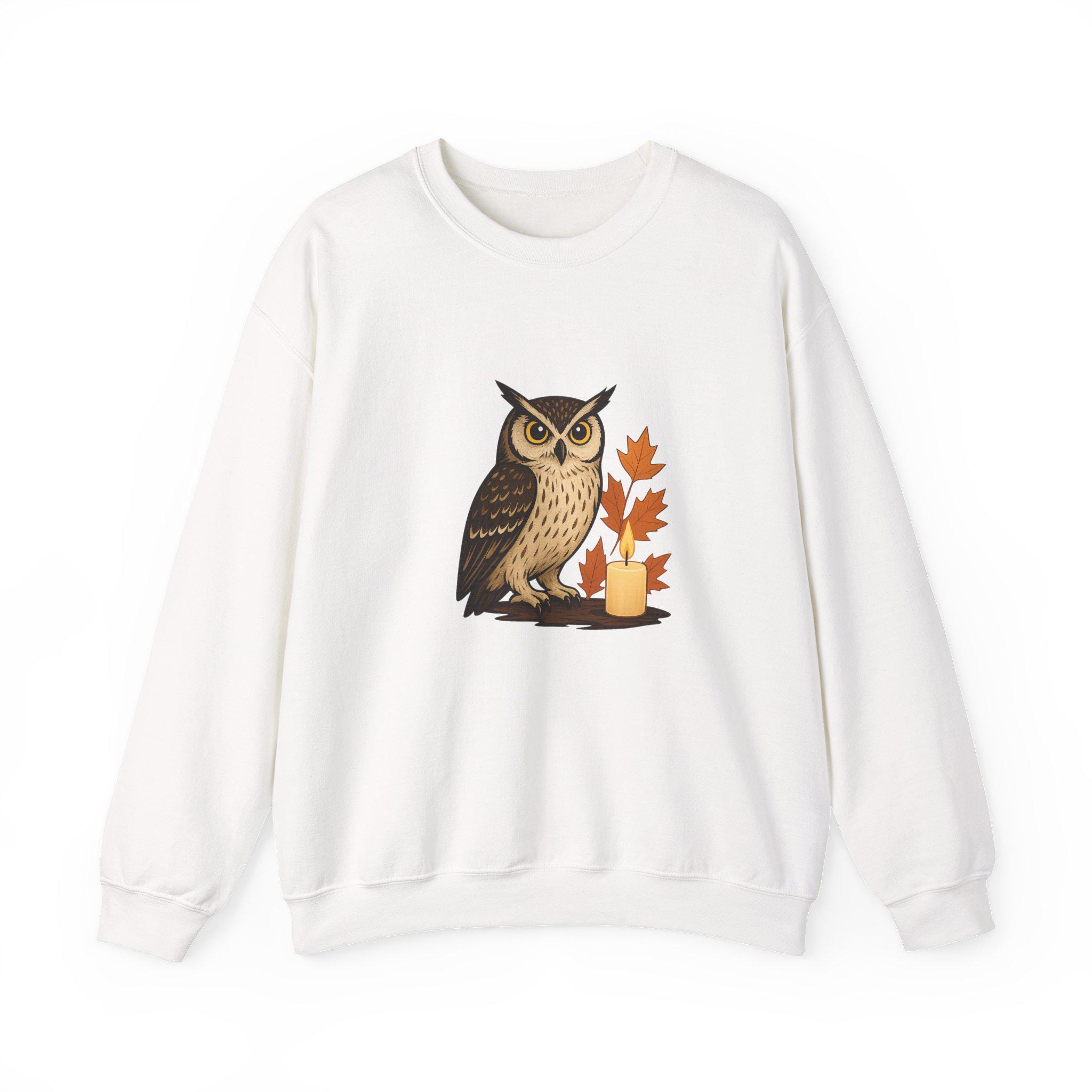 Cozy Fall Owl Sweatshirt - Unisex Heavy Blend Crewneck, Pumpkin Spice Vibes, Perfect for Autumn, Hal