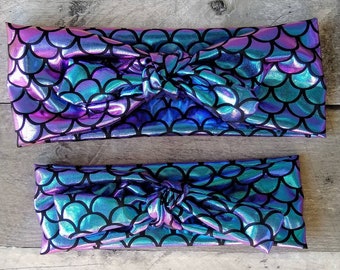 Signature knotted headbands in iridescent purple and blue green for mom and daughter - matching mommy and me headbands - mermaid headband