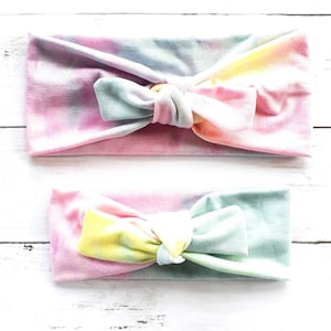 Mommy and me matching knotted headband in pastel tie dye for mommy and daughter - matching mommy and me headbands - tie dye headbands