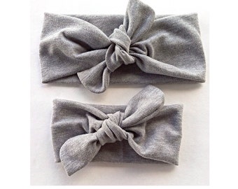 Signature knotted headbands in gray for mommy and baby - matching mommy and me headbands - top knot stretchy headwrap
