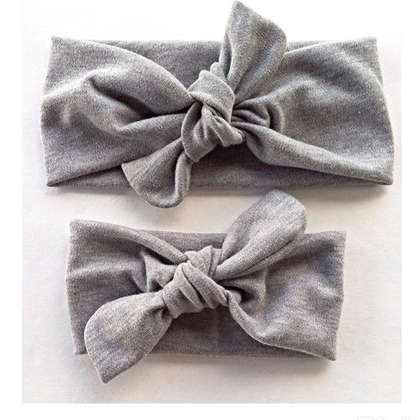 Signature knotted headbands in gray for mommy and baby - matching mommy and me headbands - top knot stretchy headwrap