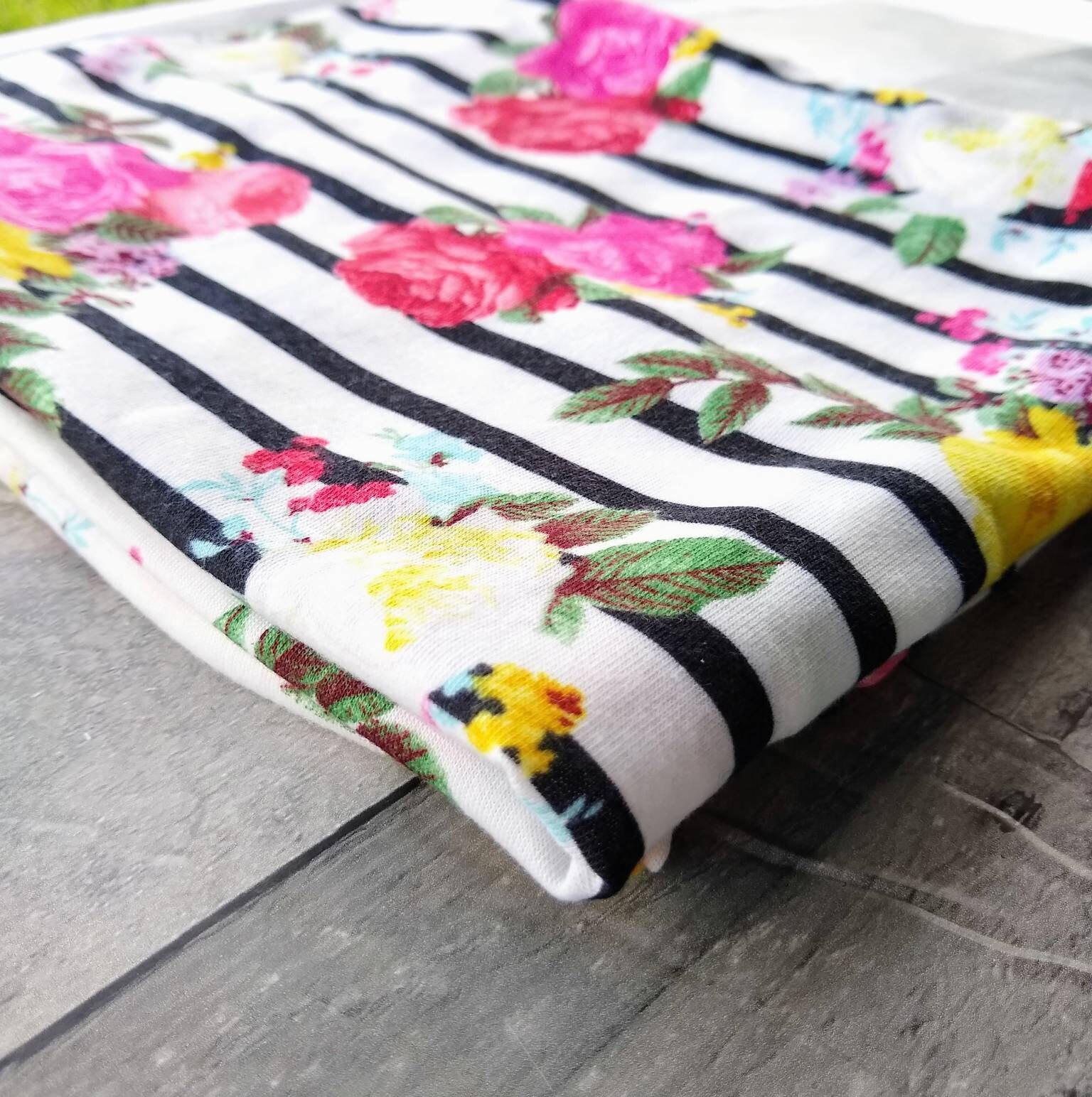 Black and White Striped Fabric Floral Fabric Striped Floral Etsy