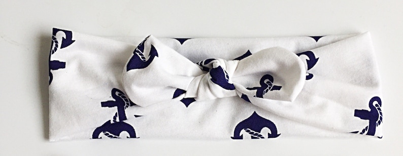 top knot stretchy headwrap matching mommy and me headbands Signature knotted headbands in white with blue anchors for mommy and baby