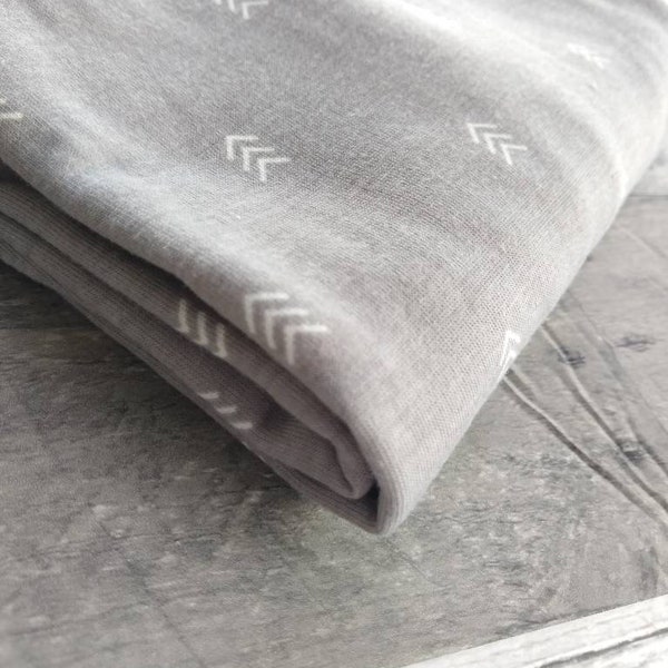 Heather gray and white Chevron fabric, Chevron fabric, gray fabric, fabric by the yard - jersey knit fabric, craft fabric, craft supplies