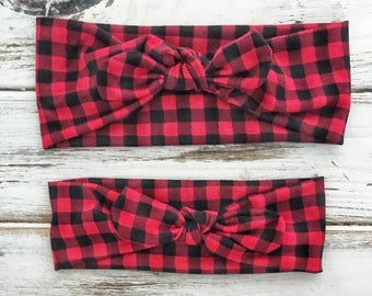Signature knotted headband in red and black check for mommy and daughter - matching mommy and me headbands - buffalo plaid - gingham