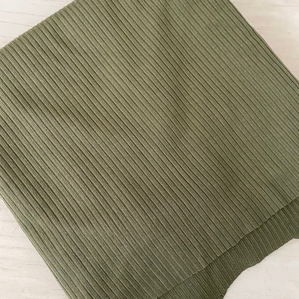 Olive green fabric, ribbed, knit fabric by the yard, olive green jersey knit fabric, craft fabric, craft and supplies