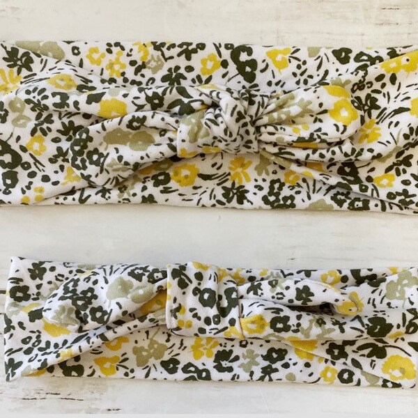 Mommy and Me headbands, mustard yellow and green floral headbands, mom and daughter match, new mom gift, matching mommy and me headband