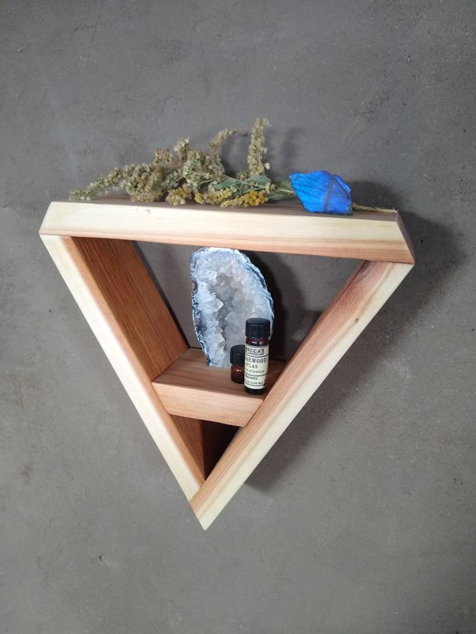 Red cedar floating shelf a beautiful triangle altar featuring Etsy