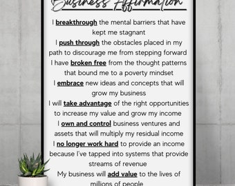 Daily Business Affirmation for Manifesting your Successful Business Wall Decor Poster Art Printable Download