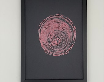 Nature Inspired Tree Ring Print, Housewarming, Home Decor, Wall Art, Accent Piece, Larch Tree, Original Artwork, Pink and white, Handmade.