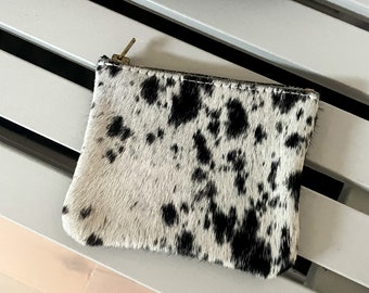 Cowhide Leather Zippered Pouches, Hair on hide wallets, Coin purses, Card wallet, key holder pouch, lipstick holder, cosmetic pouch