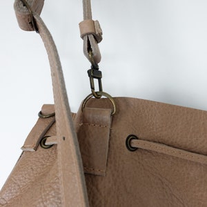 Sample for sale, Sand Convertible Bucket Bag, Leather Backpack, Leather drawstring bag, Cowhide, leather crossbody image 5