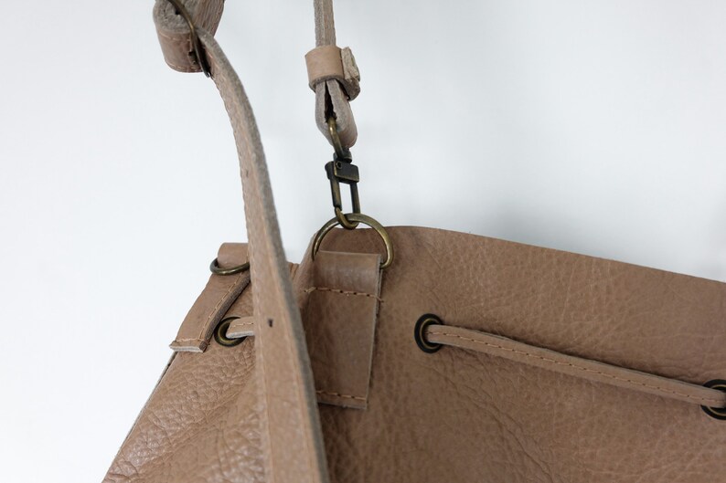 Sample for sale, Sand Convertible Bucket Bag, Leather Backpack, Leather drawstring bag, Cowhide, leather crossbody image 5