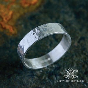 Silver Textured Ring, Sterling Silver Hammered Ring, Silver Biker Ring, Organic Ring, Medieval Wedding Ring, Viking Wedding Ring