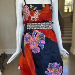 Christian Lacroix Vintage Silk Floral Dress with Embellished Waist