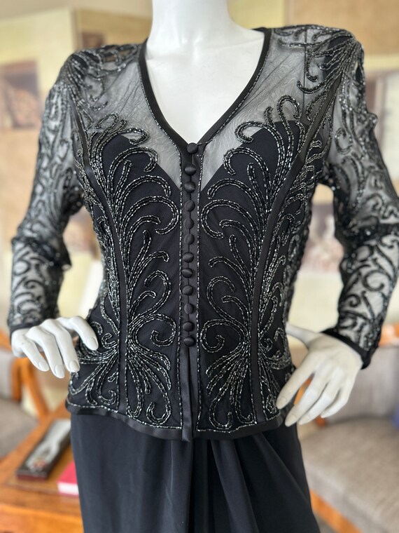 Bob Mackie Vintage 1980's Black Beaded Evening Dr… - image 7