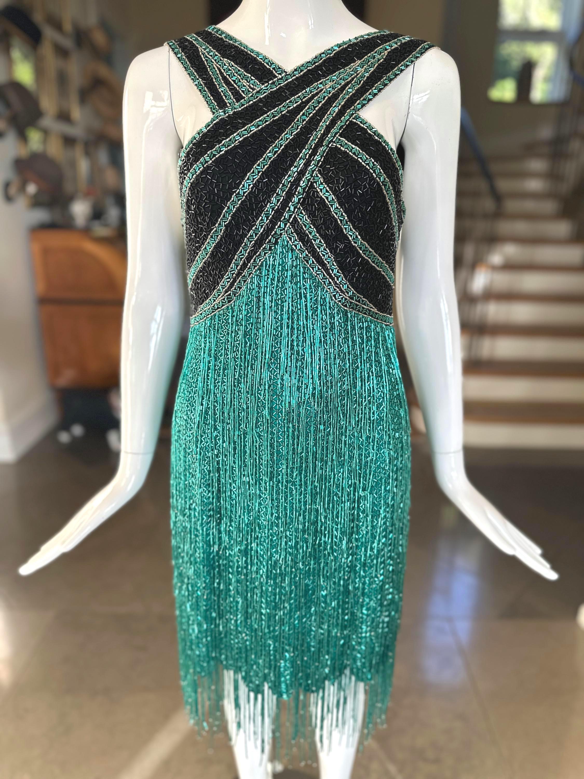 Bob Mackie Iconic 1991 Green Glass Bugle Bead Fringe Mini Dress - Etsy Bob Mackie Iconic 1991 Green Glass Bugle Bead Fringe Mini Dress - Etsy