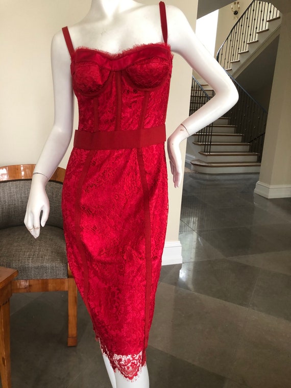 Dolce & Gabbana Red Lace Vintage Corset Cocktail
