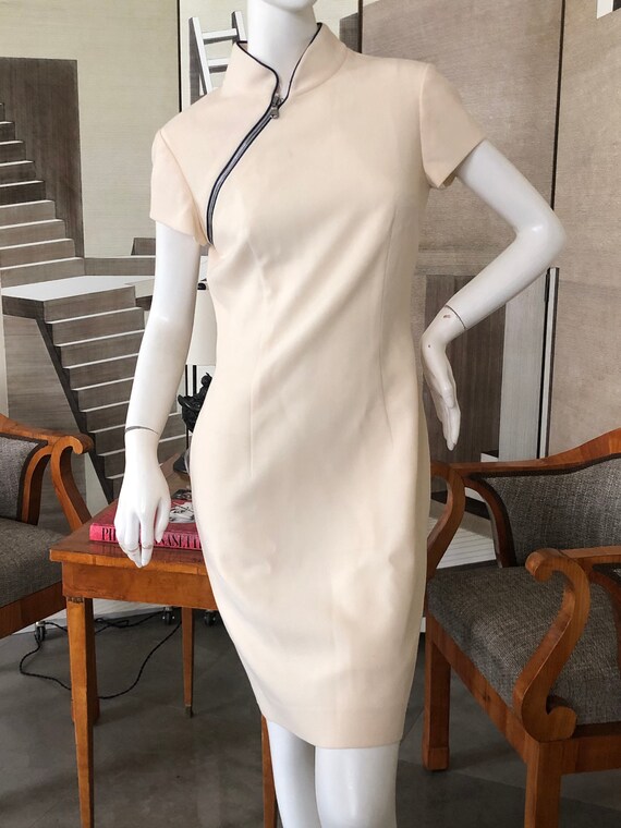 Alexander McQueen Ivory Crepe Zip Front Cheongsam