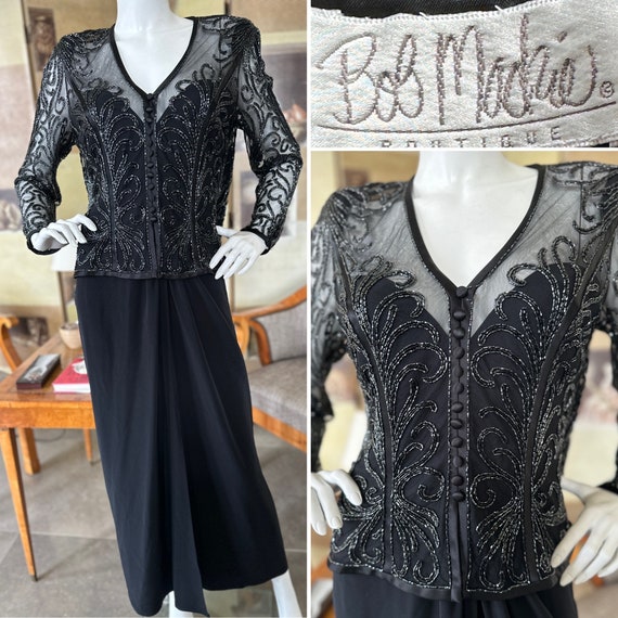 Bob Mackie Vintage 1980's Black Beaded Evening Dr… - image 1