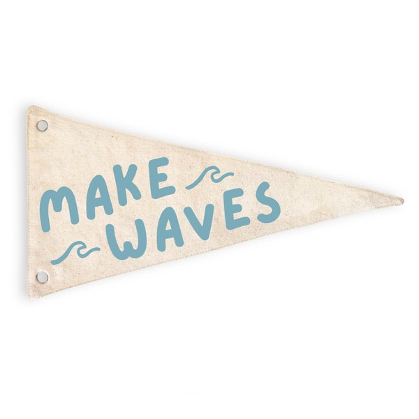 Make Waves Canvas Pennant Flag  Wall Hanging | Minimalist Kids Room Decor | Playroom Decor Banner | Surf Beach Nursery Decor