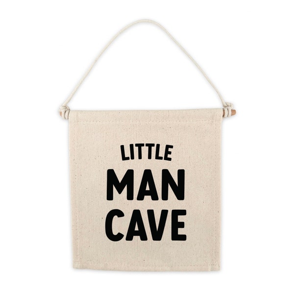 Little Man Cave Canvas Hang Sign | Pennant Canvas Banner Wall Hanging | Canvas Flag | Kids Boys Room Minimalist Wall Decor