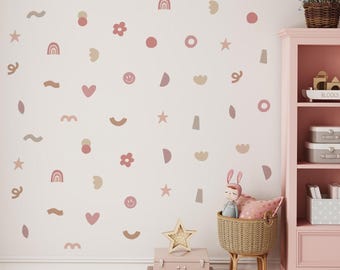 Pegatinas de tela autoadhesivas para pared - Formas abstractas (femeninas) / Calcomanías de pared reutilizables, extraíbles y reposicionables para la decoración de la sala de juegos infantil