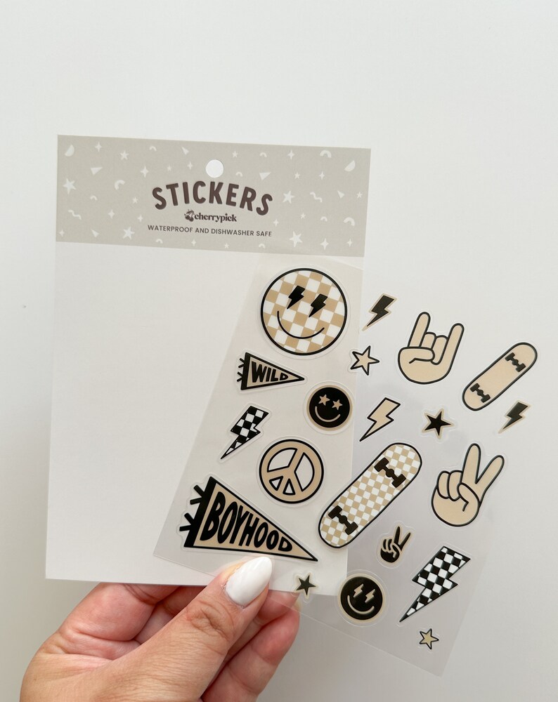 Sticker Sheets Boyish Boyhood Waterproof Sticker Sheet | Smiley Face Lightning Bolt ...