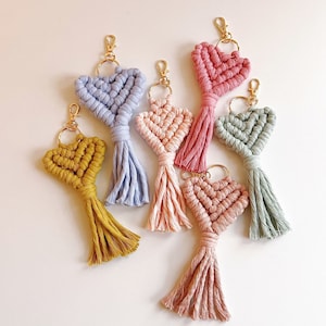 Macrame Heart Keychain / Buy 4 Get 1 Free / Valentine&#39;s Day / Boho Keychain / BFF Gift / Galentine / Bachelorette / Party Favor