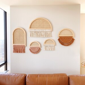 Large Boho Wood Macrame Wall Hanging in Cinnamon / Cane Arch / Mid Century Modern / Boho Rattan Decor image 4