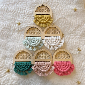 Boho Cane Macrame Ornament / Rattan / Christmas Ornament / Boho Christmas Decor / Stocking Stuffer / Mini Wall Hanging