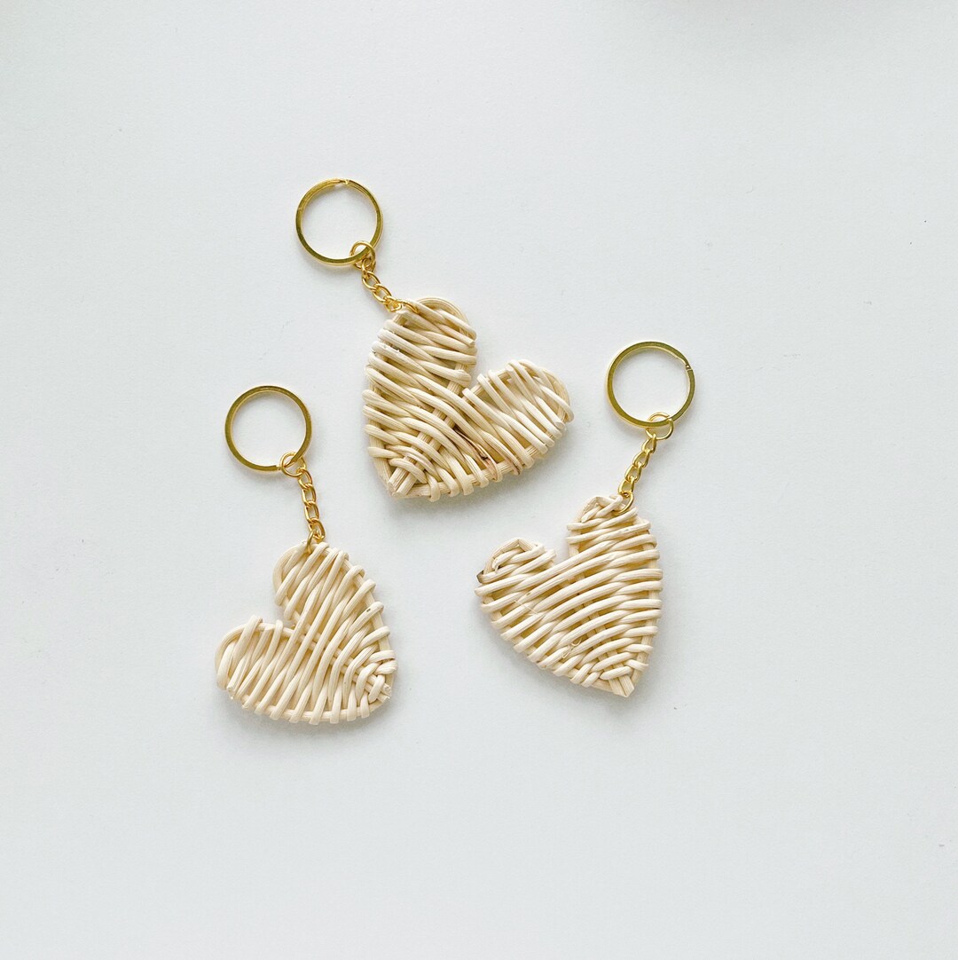 Light Rattan Large Heart Keychain / Boho Keychain / BFF / Valentine’s ...