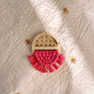 Boho Cane Macrame Ornament / Rattan / Christmas Ornament / Boho Christmas Decor / Stocking Stuffer / Mini Wall Hanging Hot Pink