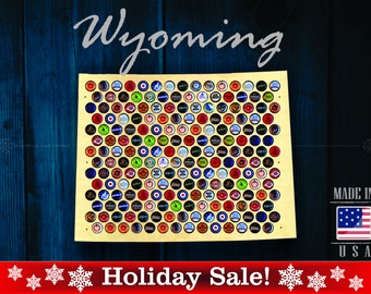 Mapa de tapas de cerveza de Wyoming WY - Soporte para tapas de cerveza Exhibidor de tapas de cerveza Regalo para él Regalo de bodas Día del padre Cumpleaños Regalo de Navidad único