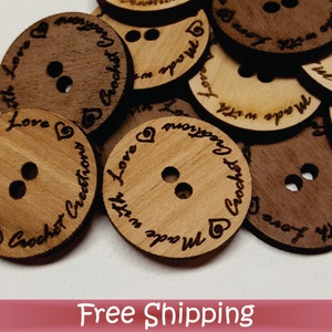 50 Custom Wood Tags - 1&quot; Buttons - Laser cut & Engraved (T-0007)