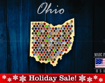 Ohio Beer Cap Map OH - Beer Cap Holder Beer Cap Display Gift for Him Wedding Gift Fathers Day Birthday Unique Christmas Gift