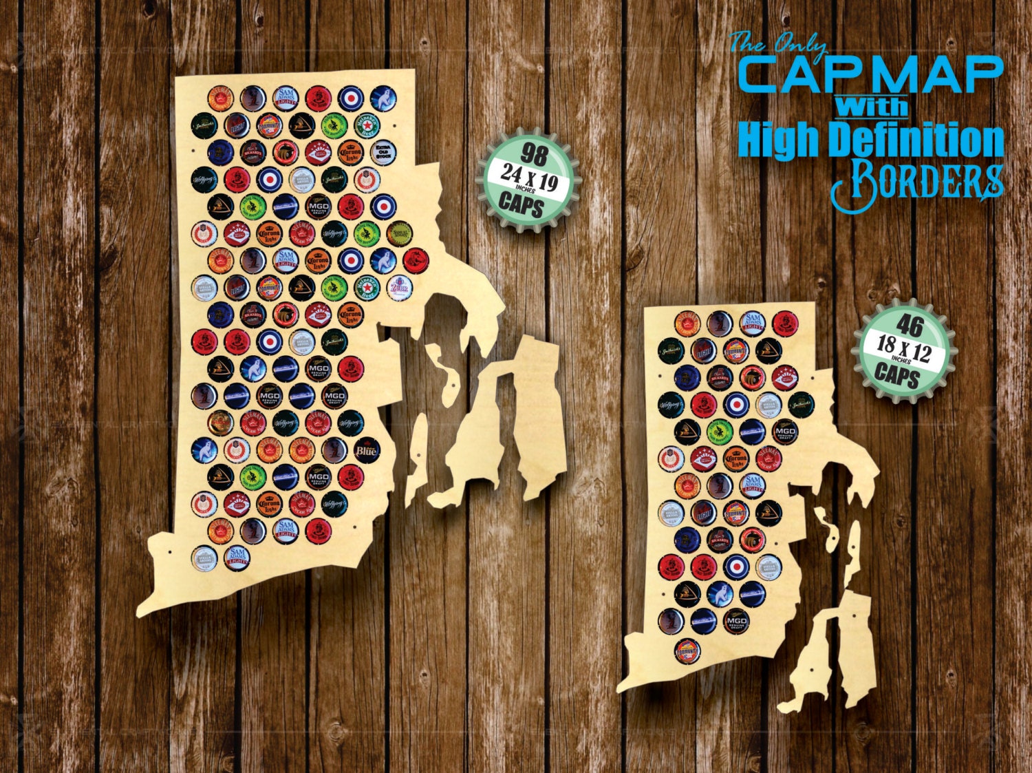 Rhode Island Beer Cap Map RI Beer Cap Holder Beer Cap - Etsy