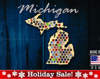 Michigan Beer Cap Map MI - Beer Cap Holder Beer Cap Display Gift for Him Wedding Gift Fathers Day Birthday Unique Christmas Gift