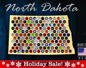 Mapa de tapas de cerveza de Dakota del Norte ND - Soporte para tapas de cerveza Exhibidor de tapas de cerveza Regalo para él Regalo de bodas Día del padre Regalo de Navidad único