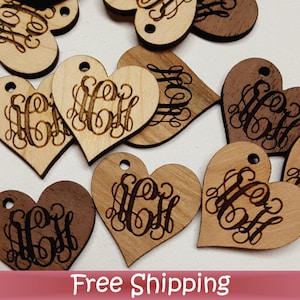 50 custom Holz Tags - 1&quot; Herz - Laser geschnitten & graviert (T-0013)