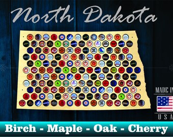 North Dakota Beer Cap Map ND - Beer Cap Holder Beer Cap Display Gift for Him Wedding Gift Fathers Day Unique Christmas Gift