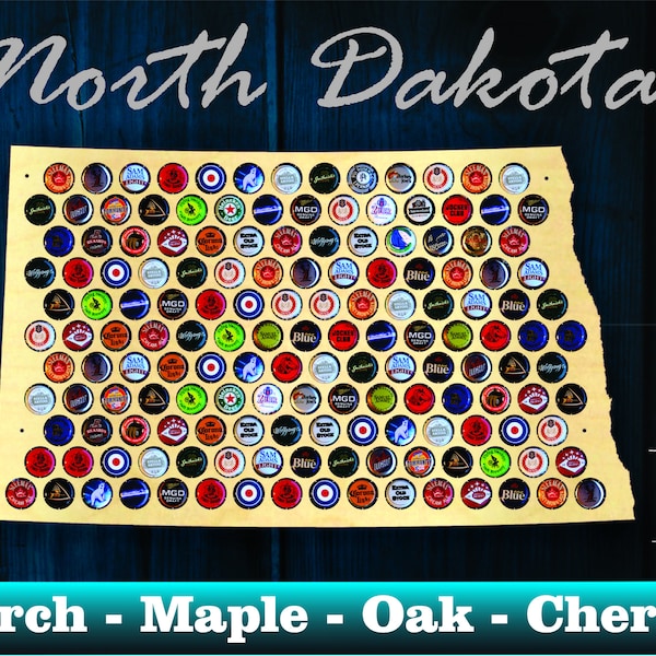 North Dakota Beer Cap Map ND - Beer Cap Holder Beer Cap Display Gift for Him Wedding Gift Fathers Day Unique Christmas Gift