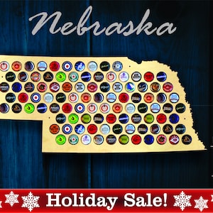 Nebraska Beer Cap Map NE - Beer Cap Holder Beer Cap Display Gift for Him Wedding Gift Fathers Day Birthday  Unique Christmas Gift