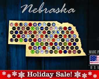Mapa de tapas de cerveza de Nebraska NE - Soporte para tapas de cerveza Exhibidor de tapas de cerveza Regalo para él Regalo de bodas Día del padre Cumpleaños Regalo de Navidad único