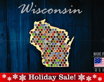 Wisconsin Beer Cap Map WI - Beer Cap Holder Beer Cap Display Gift for Him Wedding Gift Fathers Day Birthday Unique Christmas Gift