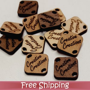 50 Custom Wood Tags - .63&quot; x .63&quot; Dual Hole Rectangle - Laser cut & Engraved (T-0004)