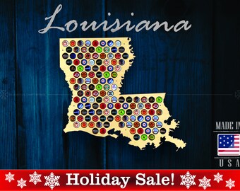 Mapa de tapas de cerveza de Luisiana LA - Soporte para tapas de cerveza Exhibidor de tapas de cerveza Regalo para él Regalo de bodas Día del padre Cumpleaños Regalo de Navidad único