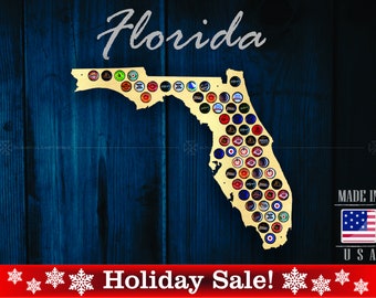 Mapa de tapas de cerveza de Florida FL - Soporte para tapas de cerveza Exhibidor de tapas de cerveza Regalo para él Regalo de bodas Día del padre Cumpleaños Regalo de Navidad único