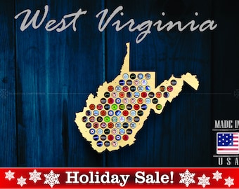 Mapa de tapas de cerveza de Virginia Occidental WV - Soporte para tapas de cerveza Exhibidor de tapas de cerveza Regalo para él Regalo de bodas Día del padre Regalo de Navidad único