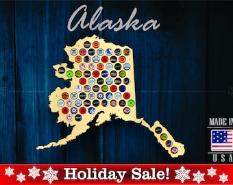 Mapa de tapas de cerveza de Alaska AK - Soporte para tapas de cerveza Exhibidor de tapas de cerveza Regalo para él Regalo de bodas Día del padre Cumpleaños Regalo de Navidad único